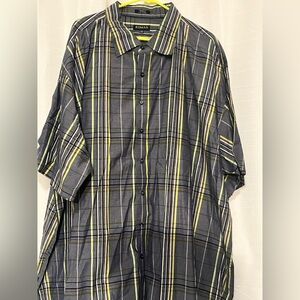 KOMAN Men's Gray, Yellow, White Plaid Button Down Short Sleeved Shirt 4XLT